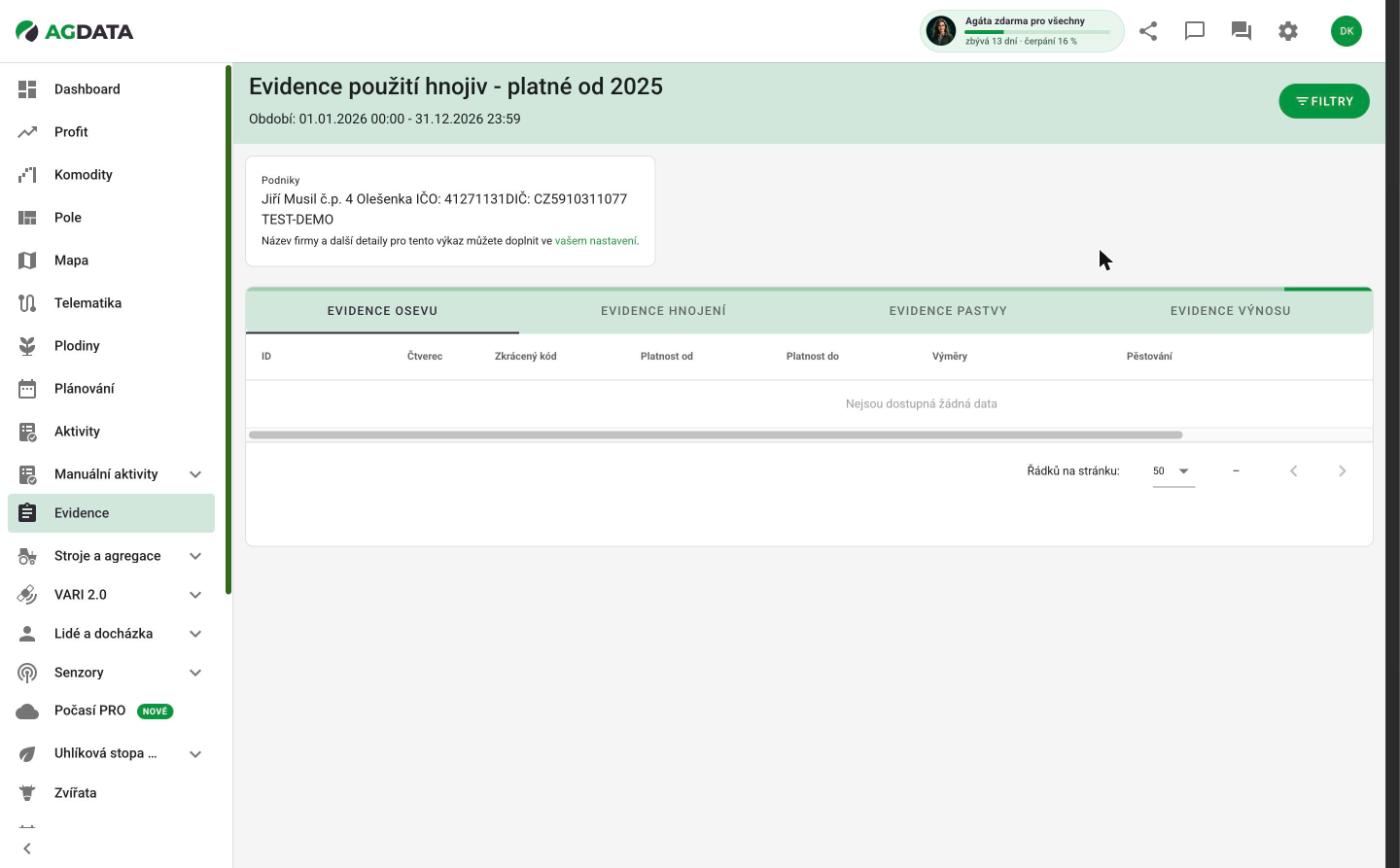Evidence použití hnojiv
