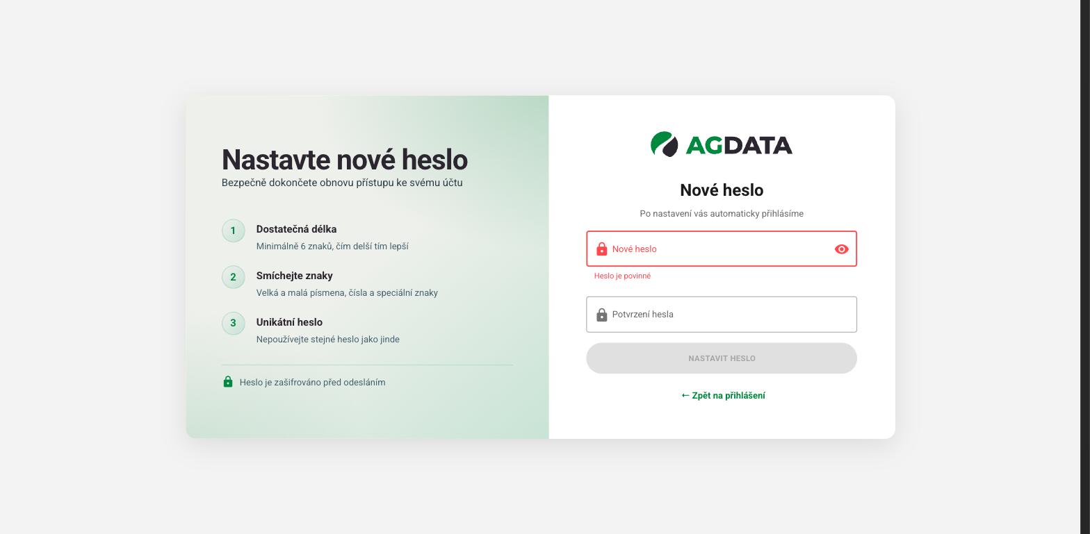 Nastavení nového hesla