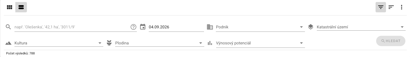 Panel filtrů a horní lišta